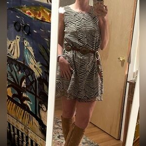 Jones New York Black and Cream Zebra Silk Dress